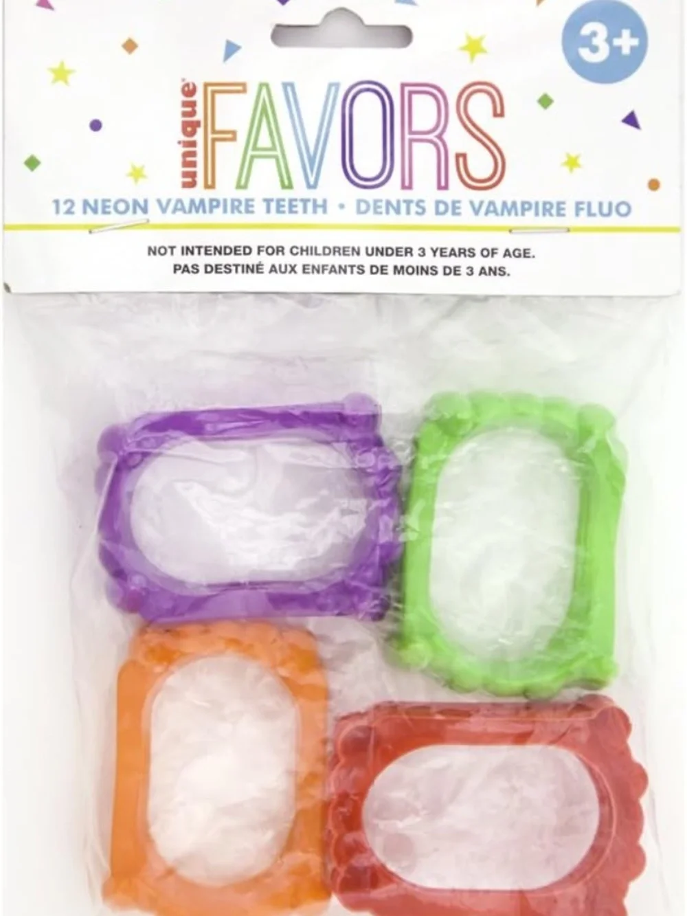Neon Plastic Vampire Teeth Halloween Party Favors 12-Count Pack NWT fangs